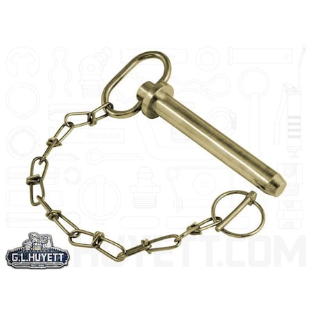 Huyett Hitch Pw/Lynch Pin & chain, RH, Zn Yelw, .75 Dia x 4.25 Eff L x 5 Shk L x .203 Hole Dia HPL-0750-4250R