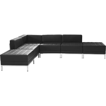 Flash Furniture 6 pcs. Living Room Set, 28-3/4", 84-1/2" x 27-1/2", Upholstery Color: Black ZB-IMAG-SECT-SET8-GG