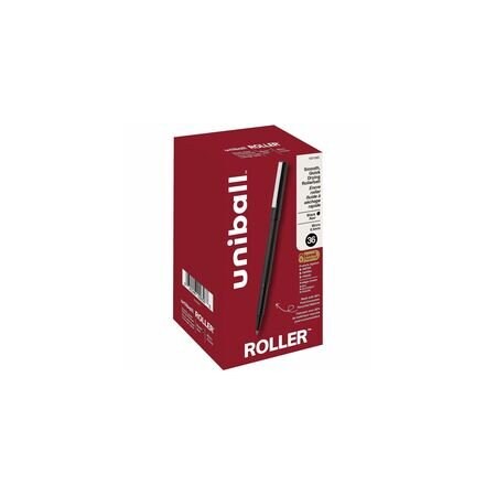 Uniball uniballTM Roller Rollerball Pen, 0.5 mm Micro Pen Point, Black Ink, Liquid, Black Barrel, 36, 6PK 1921065