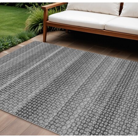 Homeroots 8' X 10' Gray And Silver Striped Washable Indoor Outdoor Area Rug 610597