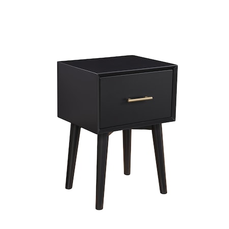 Homeroots 18" Black Mid Century Mod Wood End Table With Drawer 524165