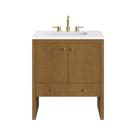 James Martin Vanities Hudson 30" Single Vanity, Honey Oak w/ 3 CM White Zeus Silestone Top 435-V30-HNO-3WZ