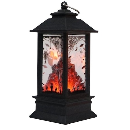 Santas Forest Halloween Tombstone Lantern, 5 in H, Plastic, Black, Internal Light, Indoor, Outdoor 99936