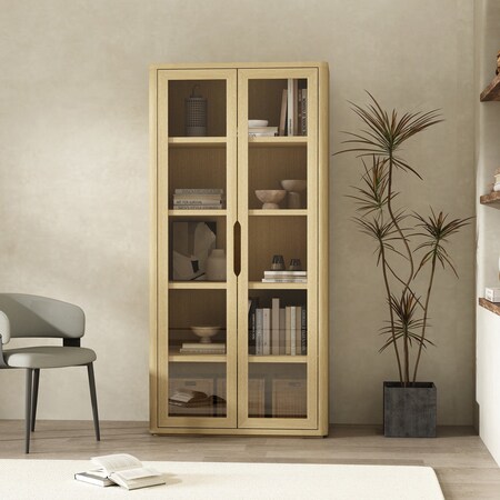 Manhattan Comfort Rivington 38in Bookcase Cabinet in Natural Oak BC005-NA