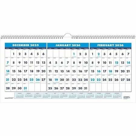 House Of Doolittle Calendar, Wall, 3Mth, Horiz HOD3647