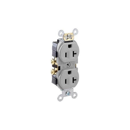Leviton Straight Blade Receptacle, 5-20R, 20 A, 125V AC, 2 Pole, 3 Wire, Flush Mount, Single, Gray CR20-GY