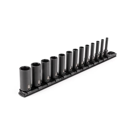 Tekton 1/4'' Drive Deep 6-Point Impact Socket Set with Rail, 13-Piece, 5/32-11/16'' SID90101