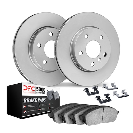 Dynamic Friction Co DFC Hi-Carbon Alloy GEOMET Coated Rotors w/5000 Brake Pads & HW Kit 9512-79006
