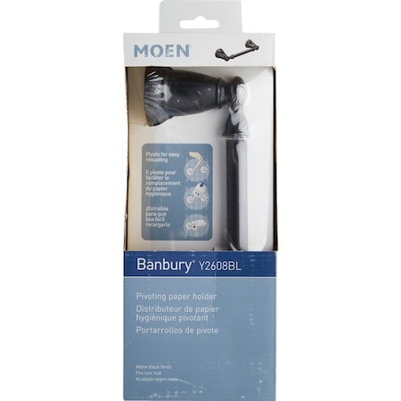 Moen Banbury Pivoting Wall Mount Paper Holder Matte Black Y2608BL