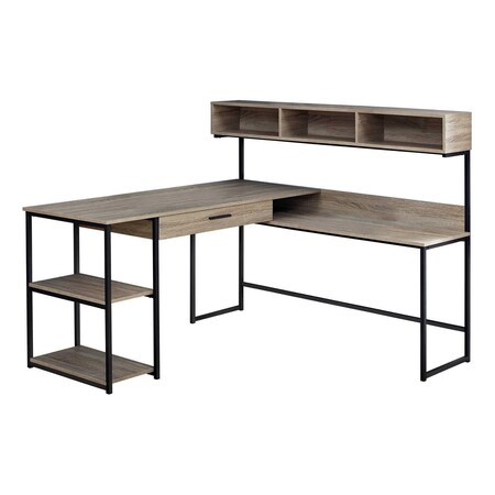 Homeroots 59" Taupe and Black L Shape Computer Desk 333395