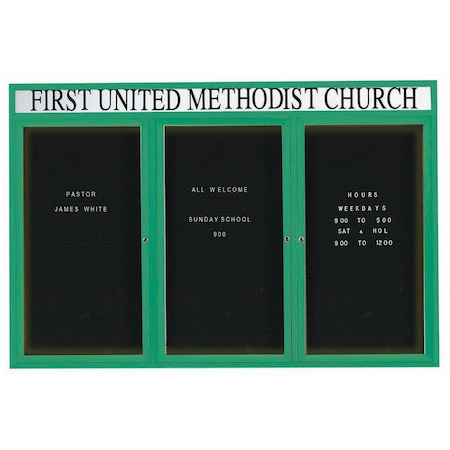 Aarco Illuminated Outdoor Enclosed Directory w/ Al Frame Header, Powder Coated Green, 48''Hx72''W OADC4872-3HIG