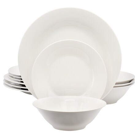 Gibson Home Everyday 12 Piece Round Fine Ceramic Dinnerware Set in White 118504.12R