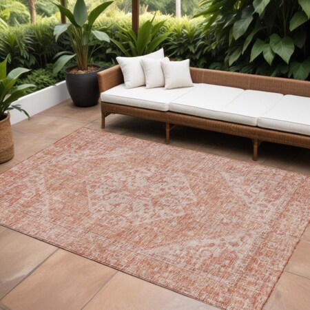 Homeroots 9' X 12' Coral And Pink Oriental Washable Indoor Outdoor Area Rug 603807