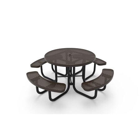 Mytcoat 46in Round Portable Outdoor Table, Brown, Seats 8, Punched Steel, Textured Coating 804113