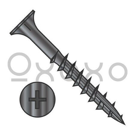 Oxoxo 6-13X1 1/2 Phillips Flat Head with Nibs Deep Thread Wood Screw Type 17 2/3 Thread Black Ox, 7000PK 555784