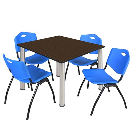 Regency Square Kee Breakroom Table W/ 4 M Stack Chairs, 48 in W, 48 in L, Neo Walnut TB4848NWBPCM47BE