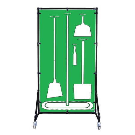 5S Supplies Housekeeping Shadow Board Broom Station V4, Green / White Shadows, Kit, No Text HSB-V4-GREEN/WHITE-KIT-NO TEXT