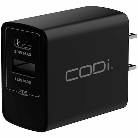 Codi 20W Dual Port Wall Charger, USB-C & USB-A Outputs A01102