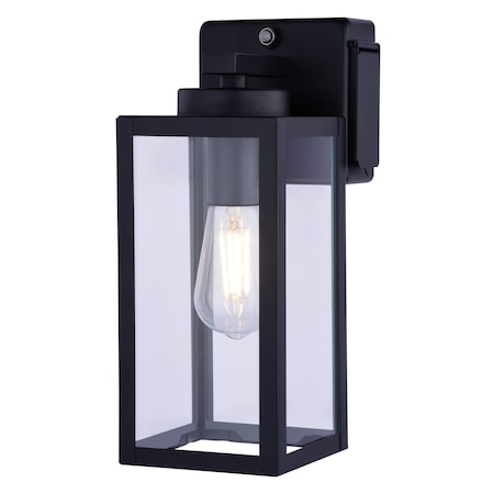 Vaxcel Lombard 1 Light Dusk to Dawn Black Outdoor Wall Lantern, Integrated GFCI Outlet T0786