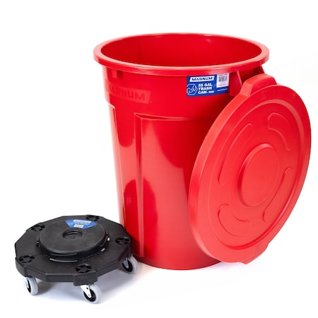 Magnum Tool Red 55 Gallon Trash Can Set (Trash Can, Quiet Dolly, and Reinforced Lid) (1 Set) CMTC-CLD0-55R01