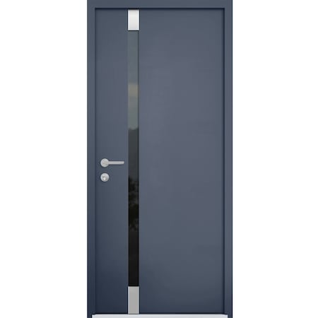 Vdomdoors Steel Door Cynex 6777 Grey Stainless Inserts Single Modern Painted CYNEX6777EXD-GRE-W32 x H80-Right-hand Inswing