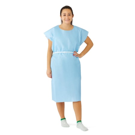 Medline Tissue/Poly Disposable X-ray Patient Gowns with Opening and Belt, 30in x 42in, Blue, 50PK NON24354