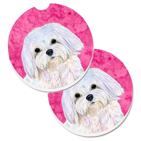 Carolines Treasures Pink Maltese Set of 2 Cup Holder Car Coaster SS4758-PKCARC