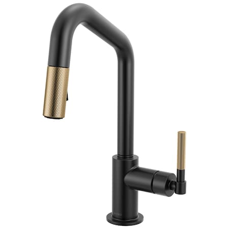 Brizo Litze Pull-Down Prep Faucet with Angle Spout, Knurled Handle Matte Black/Luxe Gold 63963LF-BLGL