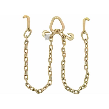 Mytee Products 5/16in x 3ft Leg G70 V-Chain Bridle Tow w/ 4in Mini J Hook & Grab Hooks 4700 # WLL CH5163V-4J-GH