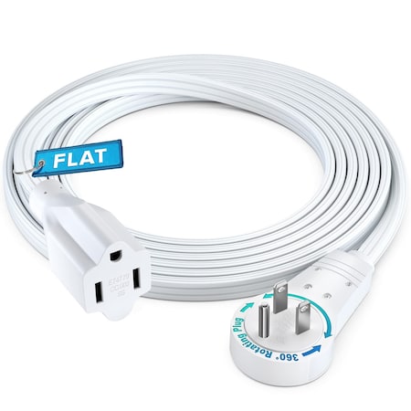 Maximm 6ft 360 degrees Flat Plug Extension Cord, Slim Under Carpet Design, White ADW-360-31F06-16W0