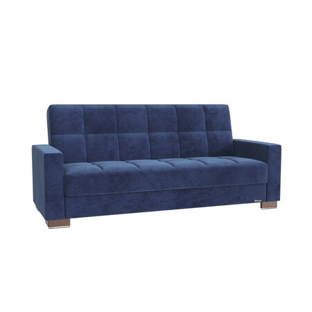 Homeroots 87" Blue Microfiber Convertible Futon Sleeper Sofa And Toss Pillows With Storage 607094