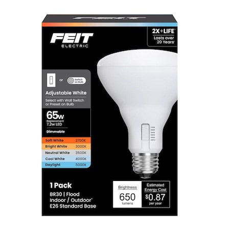 Feit Electric Feit BR30 E26 Medium LED Bulb Adjustable White 65 Watt Equivalence BR3065DM/6WYCA