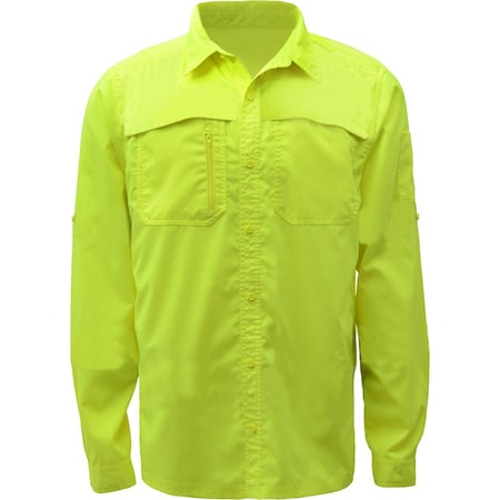 Gss Safety Non-ANSI Lightweight Rip Stop Button Front Shirt, 96% Polyester/4% Spandex, Lime, L 7507-LG