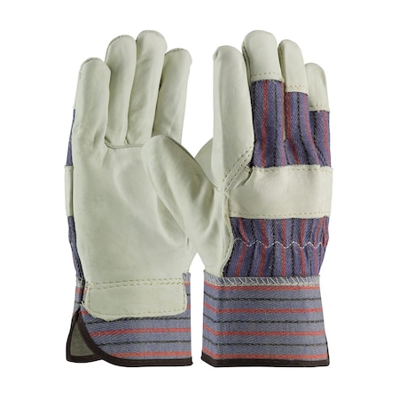 Pip Economy Grain Top Grain Cowhide Leather Palm Glove with Fabric Back, Rubberized Safety Cuff, 12PK 87-1563P