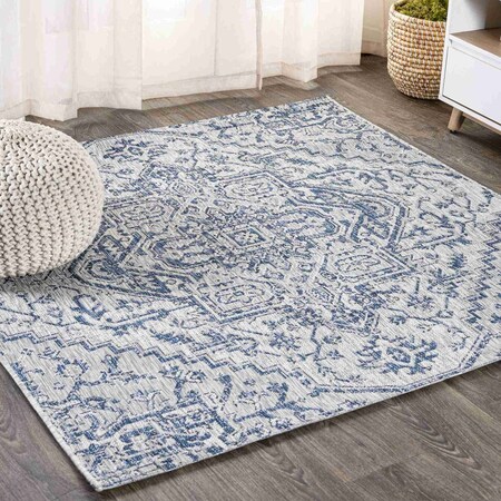 Jonathan Y Estrella Bohemian Medallion Textured Weave Navy/Gray 6 ft Square Indoor/Outdoor Area Rug SMB105B-6SQ