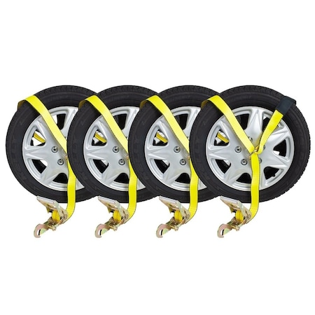 Mytee Products Auto Car Haul Flatbed Tie Down Kit Lasso Wheel Ratchet Strap w Snap Hook, 4PK RST-212SM-SHx4