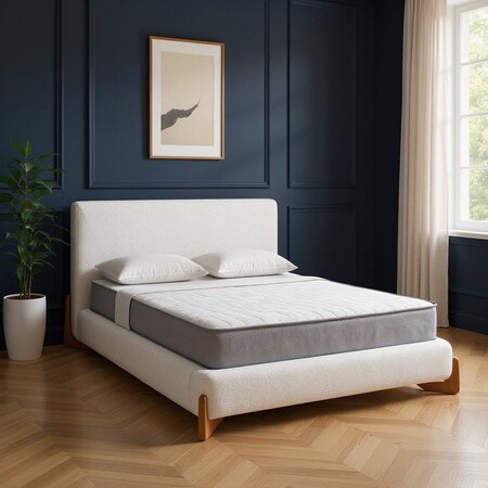 Homeroots Ivory Solid Wood And Boucle King Bed Frame 583191