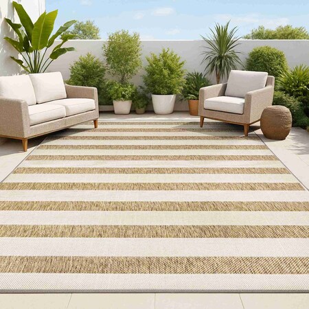Jonathan Y Aveiro Wide Stripe Beige/Brown 4 ft. x 6 ft. Indoor/Outdoor Area Rug SMB112A-4