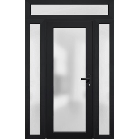 Vdomdoors Front Exterior Prehung FiberGlass Door Frosted Glass / Manux 8102 Matte Black / 2 Sidelight and Tra MANUX8102EXD-BLK-W12+30+12 x H80+14-LH