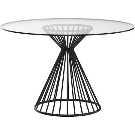 Homeroots 47" Clear And Black Rounded Glass And Iron Pedestal Base Dining Table 370721