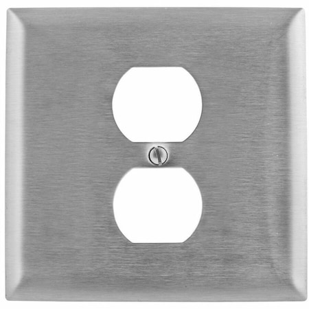 Hubbell Wiring Device-Kellems Duplex Opening Wall Plates, Number of Gangs: 2 Stainless Steel, Brushed Finish SS748