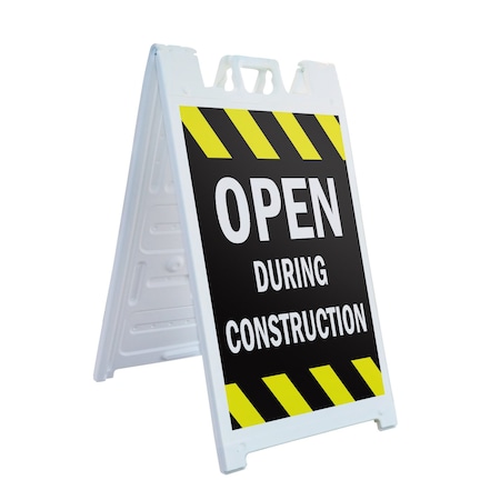Signmission Open During Construction, A-Frame & 2 Sign Inserts, Heavy-Duty Plastic Frame SBHD-C-2436-Open During Construction
