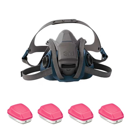 3M Half Mask Respirator Kit: 4 Cartridges Included, Rugged Comfort Quick Latch, (AG); P100, Size S 29WT68-4JG11
