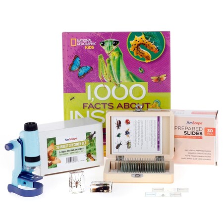 Amscope Kid's Genuine Insect Adventurer Set featuring 60X-120X Portable LED Handheld Microscope, Ultimate In KVB-INST-612-ADV