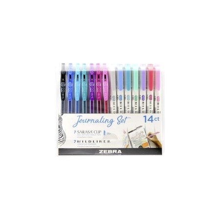 Zebra SARASA Clip Pen/MIDLINER Marker Journaling Set, 0.5mm, 1mm Pen Point Size, Broad, Fine Marker, 14PK 10014