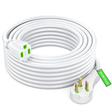 Maximm 35ft 14AWG Low Profile Flat Plug Extension Cord, 3-Prong, White IGR-14-P030P-05H-35WH