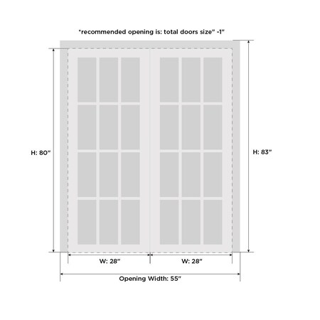 Sartodoors Double French Interior Door, 56" x 80", Light Brown QUADRO4055DBD-WS-56