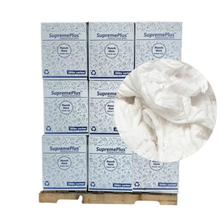 Supremeplus Recycled White Linen Mixed Material Cleaning Rags, 675 lbs. Pallet, 27x 25 lbs. Boxes, 27PK SP-8919