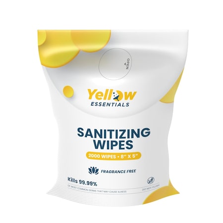 Yellow Essentials 2,000-Count Sanitizing Wipes, Large 8in x 5in Wipe, Gym Wipes Refill Bag YE001-2000