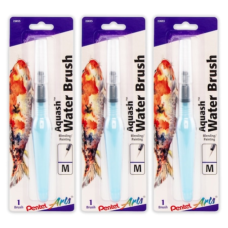 Pentel Aquash Water Brush, Fine Point, Medium, 3PK FRHMBP